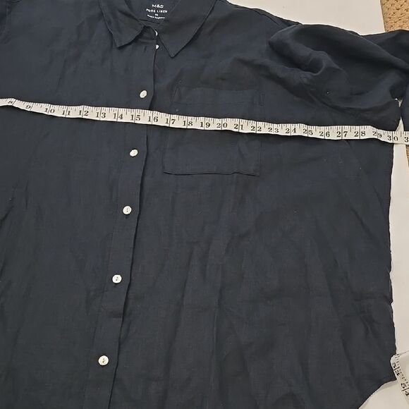 M&S PURE LINEN Black Lightweight Casual Button Down Shirt SIZE 20 - Picture 4 of 7